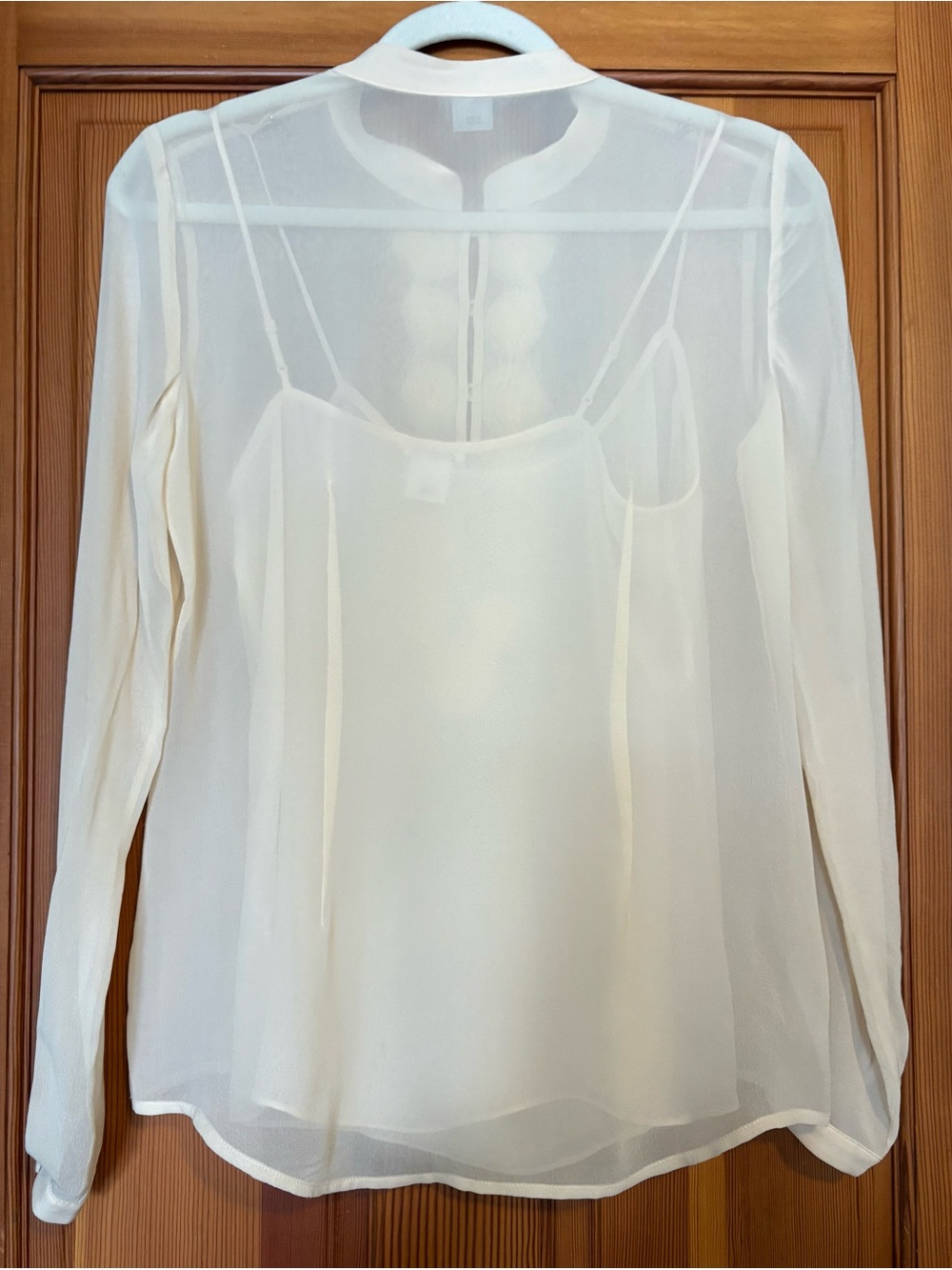 Club Monaco NWT Sheer Cream Silk Blouse - Distinctive Mesh Placket w 3D Rosettes - Picture 10 of 12